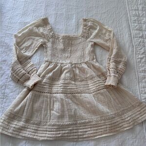 American Eagle Outfitters Cream Long Sleeve Smocked Peasant Dress